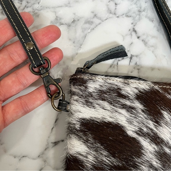 Myra Bag Black Brown Genuine Cowhide Fur Leather Crossbody Bag - Picture 4 of 6